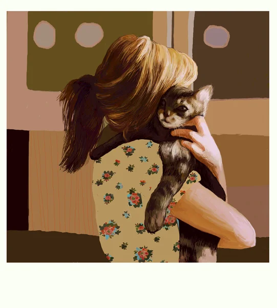 ผู้หญิงที่มีลูกแมว — ภาพถ่ายสต็อก
