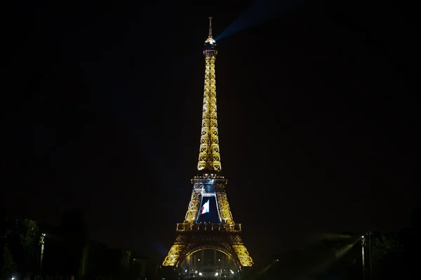 BASTILLE DAY 2013 en París, Francia el 14 de julio de 2013. Fuegos artificiales y la torre Eiffel en el Día Nacional Francés en París, Francia el 14 de julio de 2013 — Foto de Stock