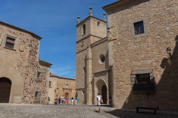 Caceres Ισπανία 2021 Πρόσοψη Στον Καθεδρικό Ναό Της Santa Maria — Φωτογραφία Αρχείου