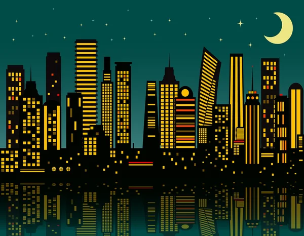 Ciudad de noche de dibujos animados — Vector de stock