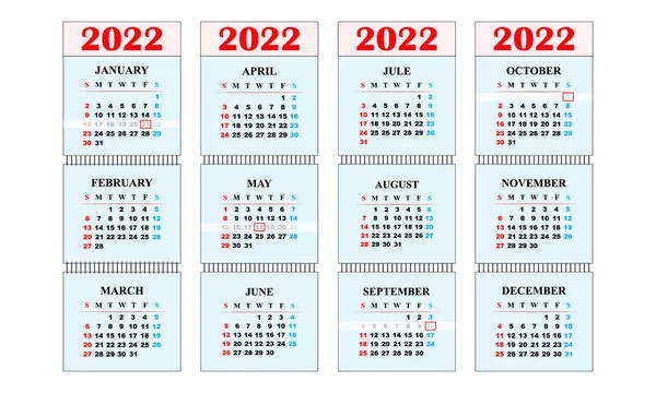 Calendar 2022 Red Cursor Calendar Month Whole Year Vector Illustration — стоковый вектор