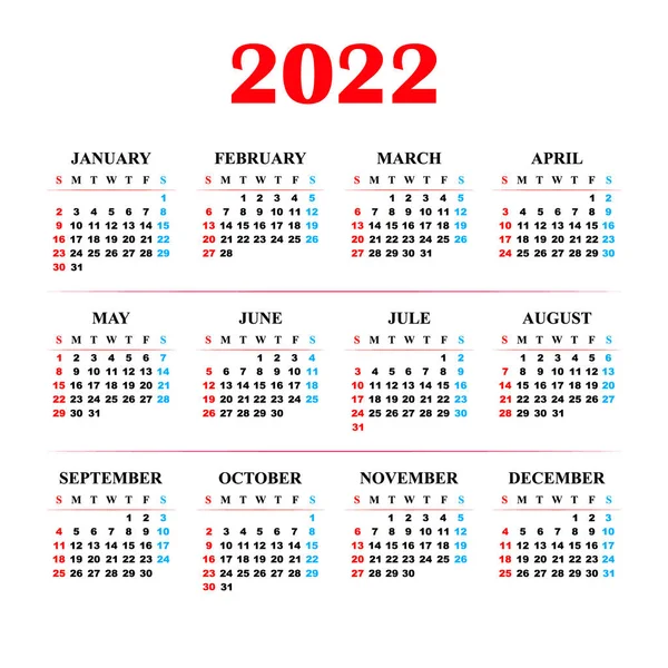 Calendar 2022 New Calendar Your Design Vector Illustration — Stok Vektör