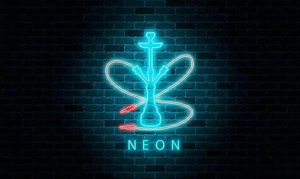 Neon Hookah Icoon Nacht Hookah Teken Een Bakstenen Muur Achtergrond — Stockvector