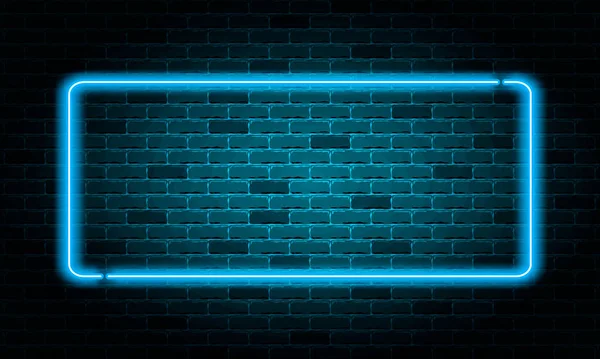 Неонова Нічна Синя Рамка Фоні Цегляної Стіни Рамка Вашого Дизайну — стоковий вектор