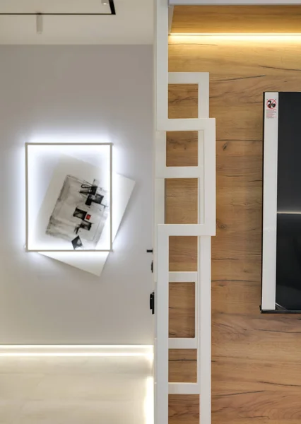 Moderno Apartamento Luxo Elegante Interior Cores Pastel Quarto Muito Brilhante — Fotografia de Stock