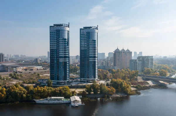 Air View Houses Banks Dnieper River Residential Complex — Stock Photo, Image