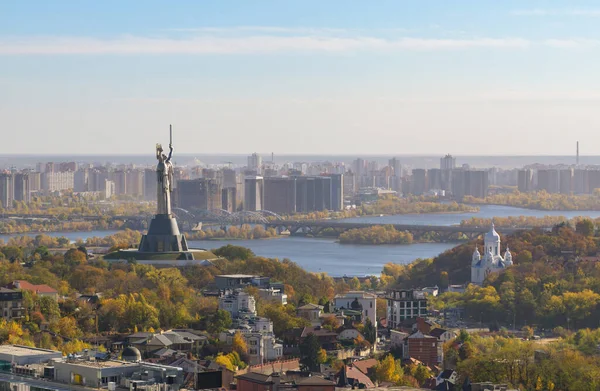 Beautiful Panorama Autumn Kiev View Left Bank Dnieper Wide River — Stock Photo, Image