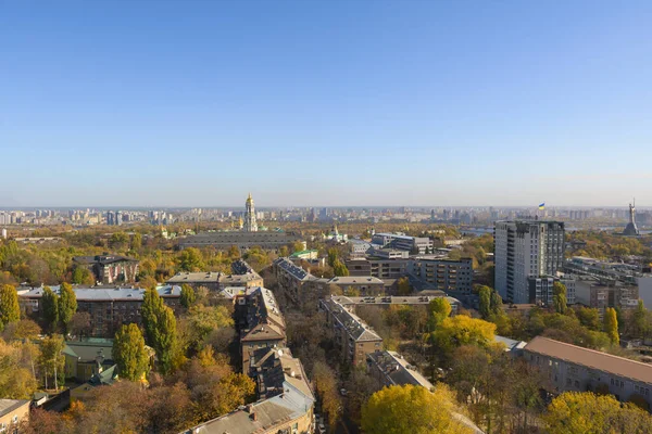 Beautiful Panorama Autumn Kiev View Left Bank Dnieper Wide River — Stock Photo, Image