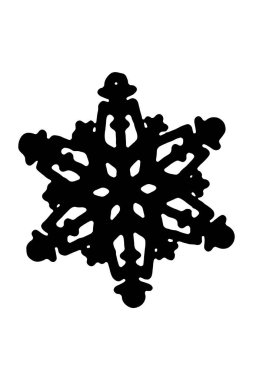 Kar tanesi ikonu. Kar tanesinin siyah silueti beyaz bir arkaplanda izole edilmiş...