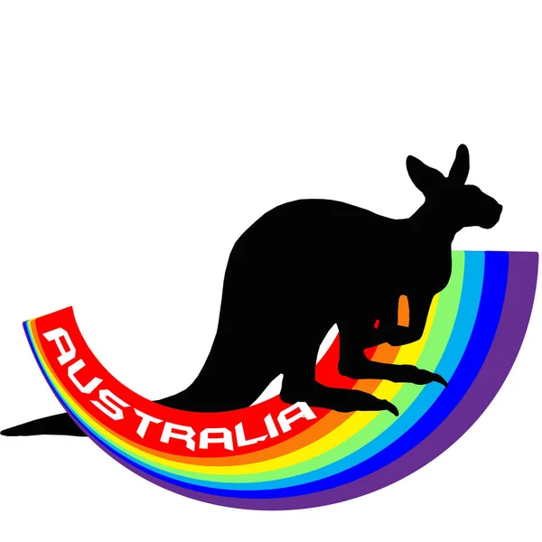 オーストラリアの象徴である虹の上の黒いカンガルー — ストック写真