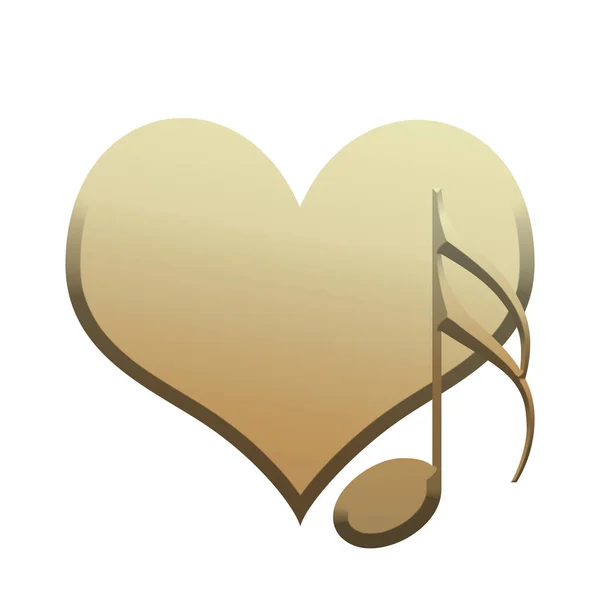 Golden Heart Musical Note White Background — Stock Photo, Image