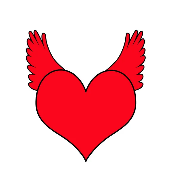 Κόκκινη Καρδιά Φτερά Λευκό Φόντο — Φωτογραφία Αρχείου