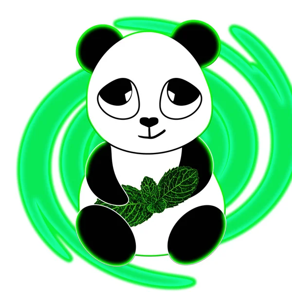 Cute Panda Green Background Sticker — Stock Photo, Image