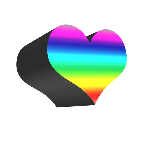 白色背景下的体积测量彩虹心3D效应 — 图库照片