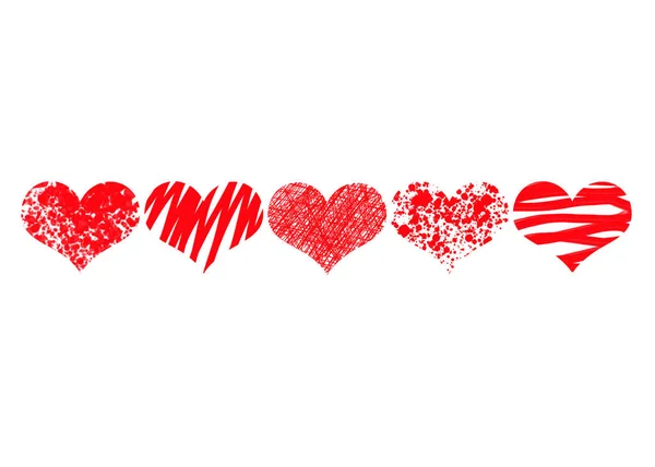 Zestaw Czerwonych Serc Białym Tle Naklejka Walentynkowa — Zdjęcie stockowe