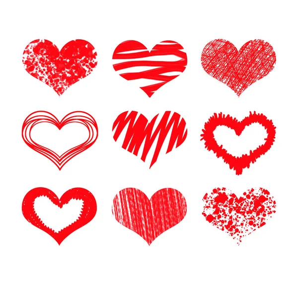 Set Van Rode Hartjes Een Witte Achtergrond Valentijnsdag Sticker — Stockfoto