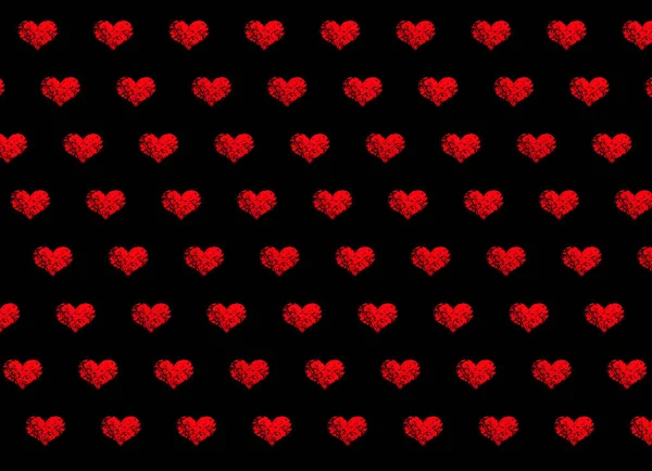 Red Hearts Black Background Seamless Print Paper Fabric — Zdjęcie stockowe