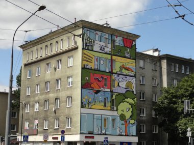 Polonya, Varşova 'da bir binanın duvar resmi