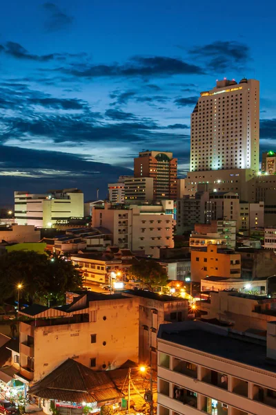 Vista Ángulo Alto Zona Central Ciudad Hat Yai Crepúsculo Luces — Foto de Stock