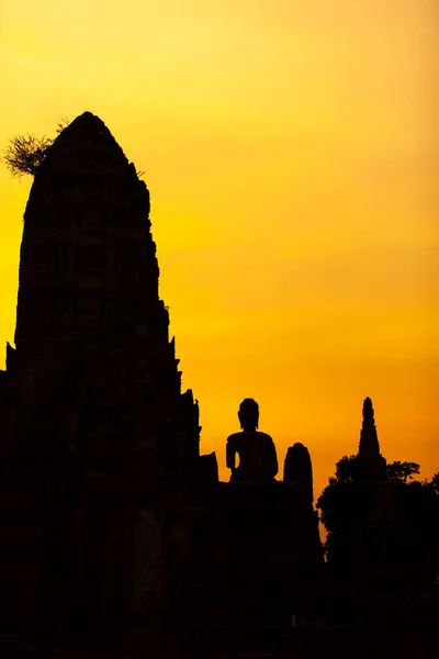 Paisagem Antigo Templo Budista Wat Chaiwatthanaram Anoitecer Antiga Estátua Buda — Fotografia de Stock