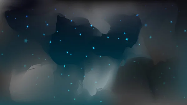 Cielo estrellado nocturno visto a través de las nubes. Fondo abstracto con estrellas, cosmos. — Vector de stock