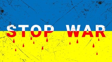 Ukrayna 'da savaş yok. Metin kan damlalarıyla birleşmiş..