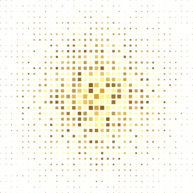 Abstract halftone geometric pattern consisting of various compositions of golden geometric shapes on a white background, background brochure vector graphic