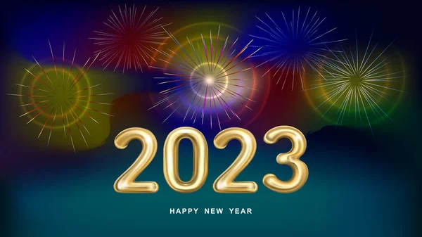 Holiday Vector Illustration Gold Metal Numbers 2023 Firework Background Firework — Stock Vector