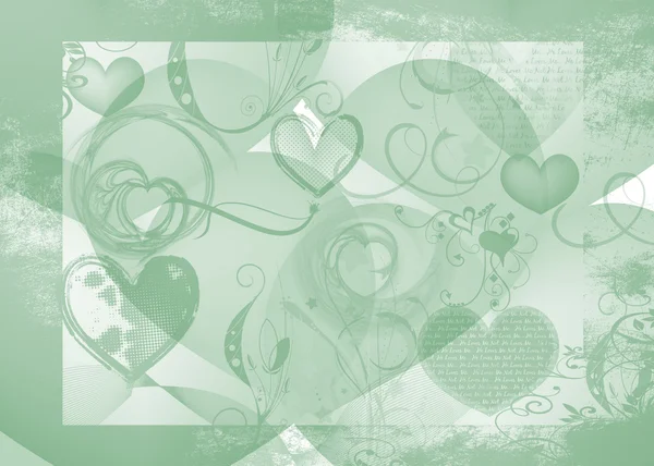 Green abstract background with hearts