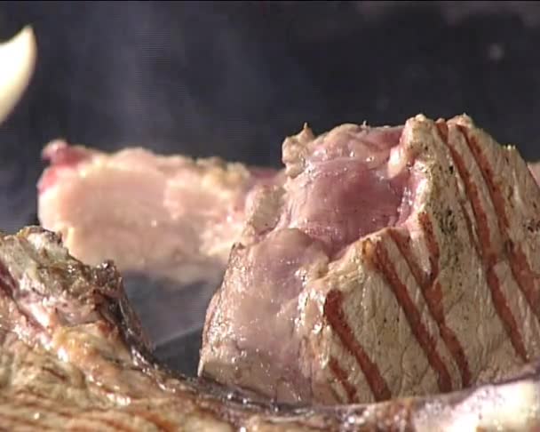 Мясо на гриле или барбекю 2 . — стоковое видео