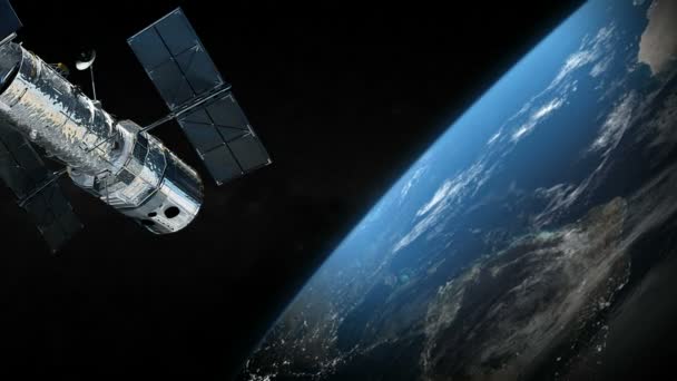 Satellit- och jorden planet i yttre rymden — Stockvideo