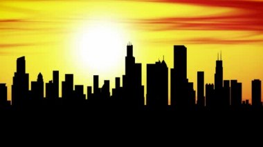 chicago skyline City, gün batımı, timelapse animasyon.