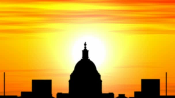 Animatie van washington skyline stad bij zonsondergang, timelapse. — Stockvideo