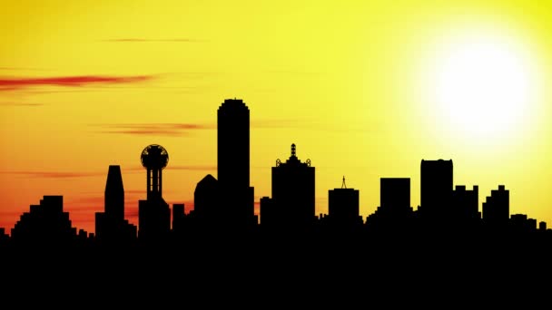 Animation of Dallas skyline city at sunset, timelapse. — Stock Video