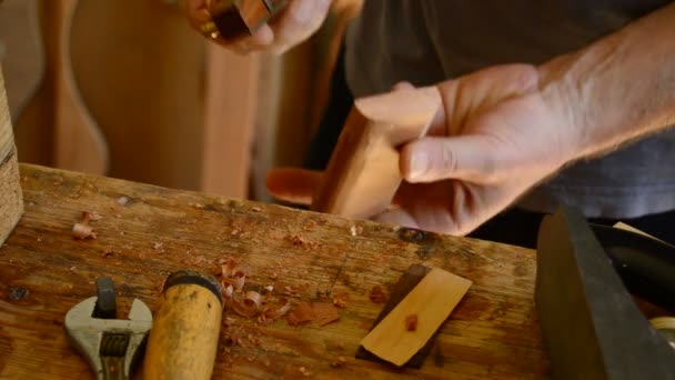 Luthier fabricando una guitarra — Vídeo de stock