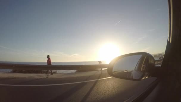 Hav Solnedgång Och Himmel Från Bil Som Kör Första Person — Stockvideo