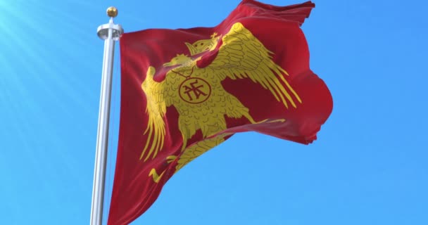 Двуглавый Орлиный Флаг Византийская Эмблема Семьи Палеологов Петля — стоковое видео