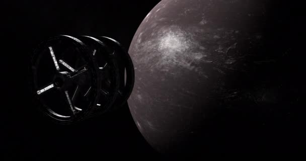 Nava Spatiala Care Survoleaza Suprafata Lunii Amalthea — Videoclip de stoc