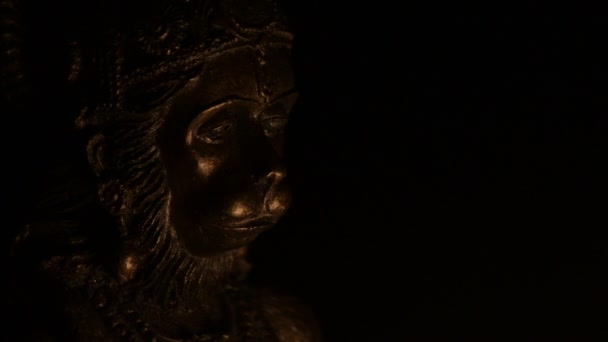 Hanumân Gezicht God Van Hindoeïstische Religie Verlicht Met Het Licht — Stockvideo