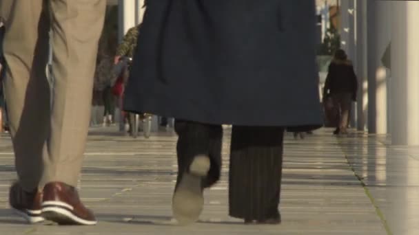 Mensen Lopen Een Promenade Bij Zonsondergang — Stockvideo