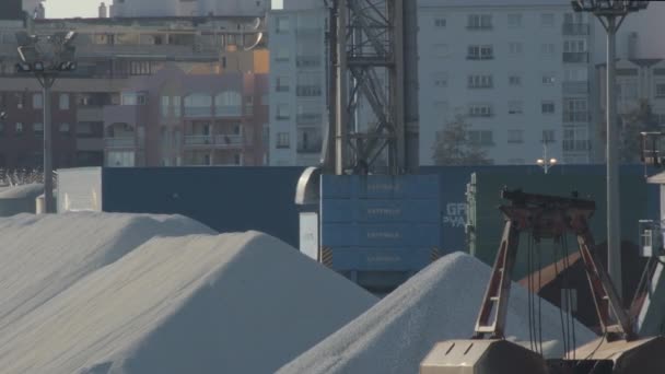 Shovels Excavator Machine Moving Sand Industrial Port — Stock Video