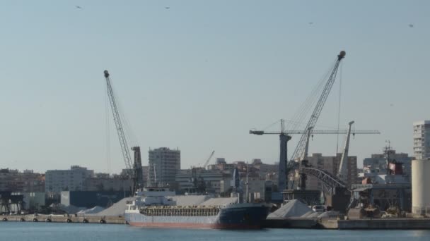 Máquinas Movendo Areia Porto Industrial Málaga Espanha — Vídeo de Stock