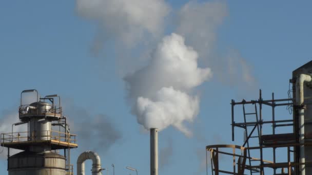 Torre Del Camino Industriale Che Espelle Fumo Bianco Una Fabbrica — Video Stock