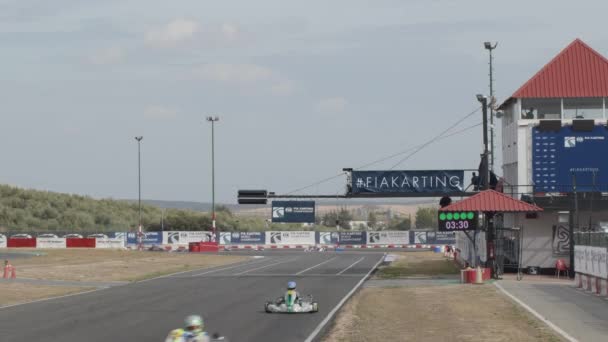 Karts Cars Running Finish Line Karting Race — Stock Video