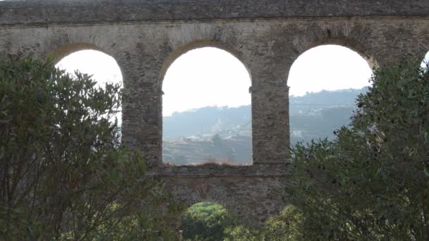 Arcos Pôr Sol Antigo Aqueduto Romano Almuecar Granada Espanha — Vídeo de Stock