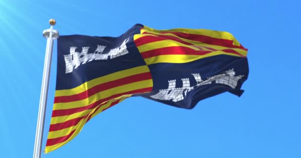 Vlag Van Het Oude Koninkrijk Mallorca Spanje Lijn — Stockvideo