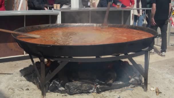 Grote Paella Rijst Populair Het Feest Van Een Spaanse Stad — Stockvideo