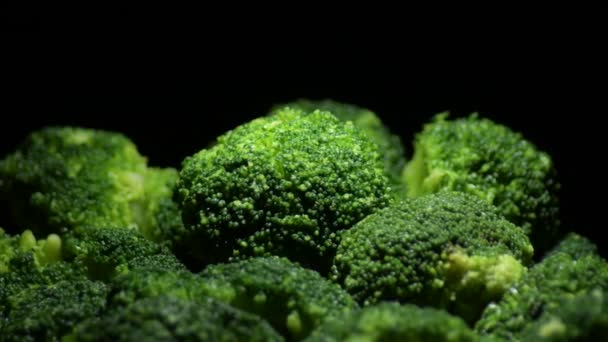 Broccoli Gyrating Black Background Intimate Light — Vídeos de Stock