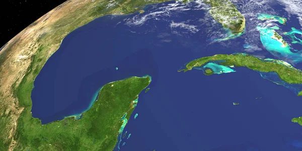 Dünya Gezegeni 'ndeki Yucatan Yarımadası. Hava Görünümü
