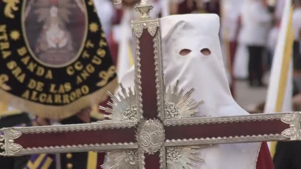 Penitent Guide Cross Procession Holy Week Palm Sunday Velez Malaga — стокове відео